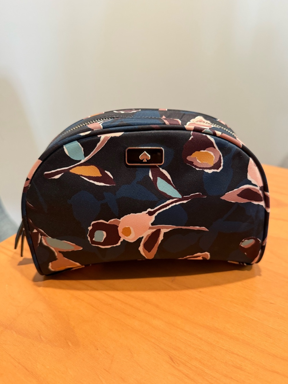 Kate Spade New York Navy Abstract Floral Dome Cosmetic Makeup Pouch Bag